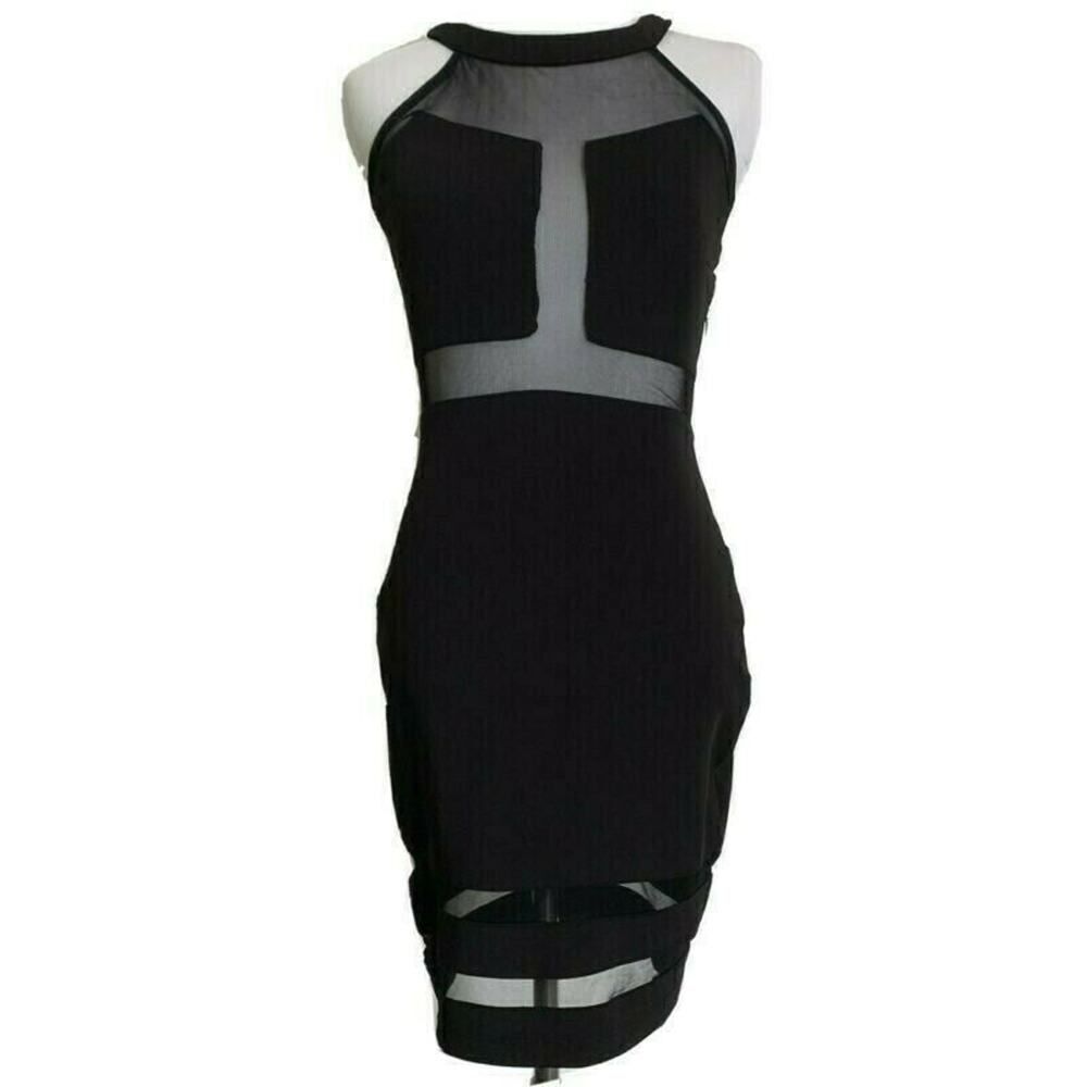 FOREIGN EXCHANGE Black High Neck Mesh Cut Out Mini Dress LBD Cocktail Party S